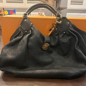 Louis Vuitton Black Leather Hobo with Gold Hardware
